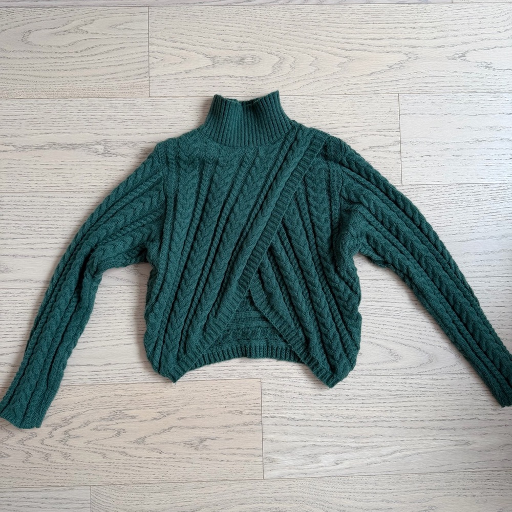 Ya Ya & Co Knit Crossover Sweater, Green, Cable Knit, US S